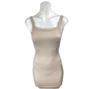 Clyque Beige Rib Knit Sleeveless Cami Camisole Mini Bodycon Tank Dress Size XS
